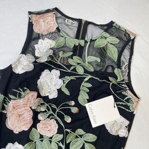 Calvin Klein NWT Floral Embroidered Sheer Overlay Party‎ Dress Black Size 2